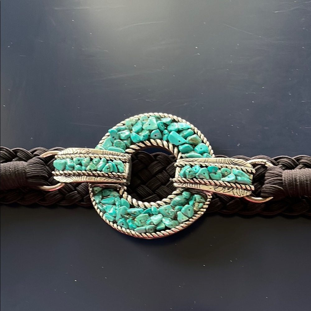 Chico's Blue and Black Belt with Intricate Design